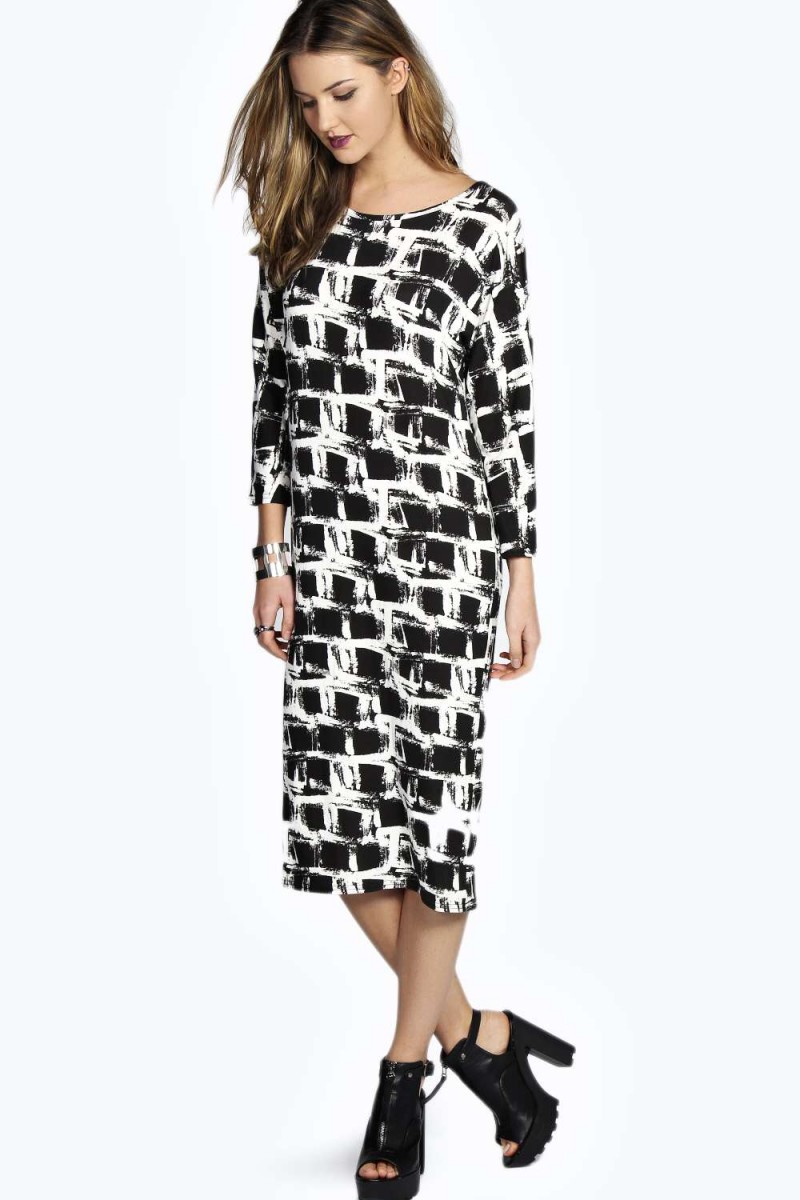 Lucie Monochrome Midi suknelė ilgomis rankovėmis